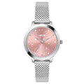 Helix by Timex Analog Watch for Women with Pink Round Dial & Silver Stainless Steel Mesh Bracelet Band Water Resistant Women's Wrist Watches - TW022HL33