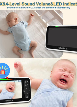 HelloBaby 5 Inch Video Baby Monitor with Camera and Audio, Remote Pan-Tilt-Zoom Camera with Night Vision, 2-Way Talk, Temperature, 8 Lullabies and 1000ft Range Baby Monitor No WiFi Needed