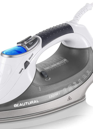 BEAUTURAL 1800 Watts Steam Iron with Digital LCD Screen, 3-Way Auto Shutoff | Double-Layer and Ceramic Coated Soleplate, 9 Preset Temperature, Burst of Steam for Variable Fabric, Anti-Drip and Anti-Calc