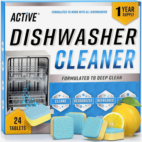 Dishwasher Cleaner And Deodorizer Tablets   24 Pack Deep Cleaning Descaler Pods for Dish Washer Machine, Heavy Duty, Septic Safe, Natural Limescale Remover, Calcium, Odor, Smell   12 Month Supply