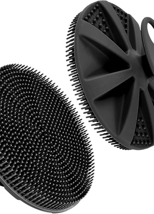 INNERNEED Food-Grade Soft Silicone Body Scrubber Shower Brush, Black | Handheld Cleansing Skin Brush, Gentle Exfoliating and Lather Well, Hygienic Bath Scrub for Women, Men