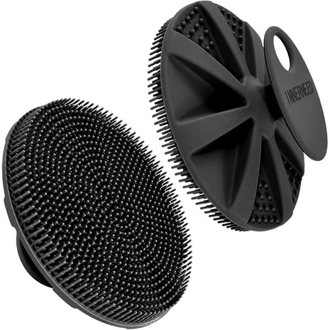 INNERNEED Food-Grade Soft Silicone Body Scrubber Shower Brush, Black | Handheld Cleansing Skin Brush, Gentle Exfoliating and Lather Well, Hygienic Bath Scrub for Women, Men