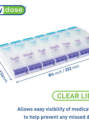 Ezy Dose Weekly (7-Day) AM/PM Pill Organizer, X-Large Case, Blue/Purple | Daily Vitamin Box & Supplement Medicine Planner, 2 Times a Day Push Button Compartments, Portable & Travel-Friendly, BPA-Free