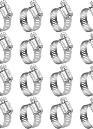 WINL Stainless Steel Hose Clamps - 16 Pack Worm Gear Drive Hose Clamps SAE 16 Clamping Range 3/4 Inch to 1-1/2 Inch (19mm-38mm) for Automotive Plumbing, 3/4'', 1'', 1 1/4'' Clamps