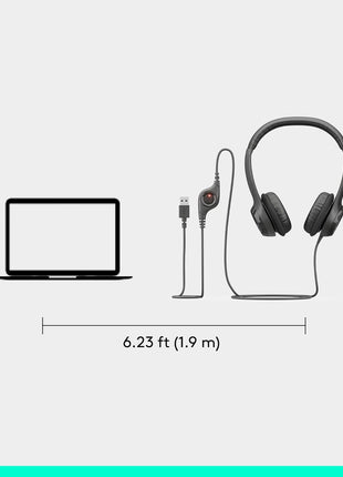 Logitech H390 Wired Headset PC/Laptop Stereo Headphones - Black | For PC/Laptop, stereo headphones, microphone, in-line controls, works with Chromebook