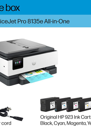 HP OfficeJet Pro 8135e Wireless All-in-One Color Inkjet Printer, Print, scan, Copy, fax, ADF, Duplex Printing Best-for-Home Office, 3 Month Instant Ink Trial Included, AI-Enabled (40Q35A)
