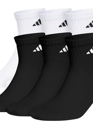 adidas Men's Socks, Athletic Cushioned Quarter 6-Pack, Ankle Fit with Arch Support, White/Black, Large