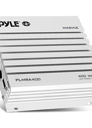 Pyle Hydra Marine Amplifier - Upgraded Elite Series 400 Watt 4 Channel Audio Amplifier, Waterproof, 12 volt, Dual MOSFET Power Supply, GAIN Level Controls, RCA Stereo Input & LED Indicator - PLMRA400