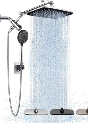 Veken Wide Rain Shower Head with Handheld, High Pressure Rainfall Showerhead Combo with Arm for Bathroom Accessories, Home Decor, Detachable Dual Shower with Multi Modes Handheld Spray, Silver Chrome