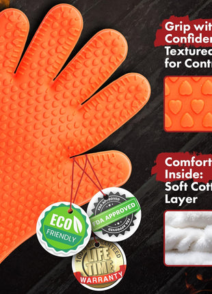 KITCHEN PERFECTION Silicone Smoker Oven Gloves -Extreme Heat Resistant BBQ Gloves -Handle Hot Food Right on Your Smoker Grill Fryer & Pit | Waterproof Oven Mitts |Superior Value Set+3 Bonuses