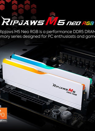G.SKILL Ripjaws M5 Neo RGB Series DDR5 RAM (AMD Expo) 96GB (2x48GB) 6000MT/s CL30-36-36-96 1.35V Desktop Computer Memory U-DIMM - Matte White (F5-6000J3036F48GX2-RM5NRW)