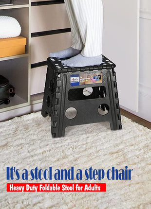 ACKO 13 Inch Folding Step Stool, Holds 300 lb for Adults and Kids, Black | Collapsible Heavy Duty Foldable Stools, Portable Non-Slip Foot Stepping stool, Kitchen Bathroom Bedroom Outdoor with Handle