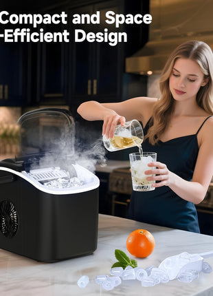 VIVIDMOO Nugget Ice Maker Countertop, 34lbs/Day, Portable Sonic Pebble Ice Maker with Self-Cleaning, Fast Ice in 6 Mins, Compact Crushed Pellet Ice Machine for Home/Office/Kitchen/RV/Camping, Black
