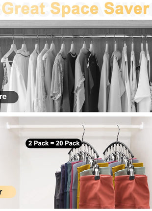 Volnamal Legging Organizer for Closet,2 Pack Metal Yoga Pants Hangers w/10 Clips Hold 20 Leggings,Space Saving Hanging Closet Organizer Clothes Hanger College Dorm Essentials Apartment Essential,Black