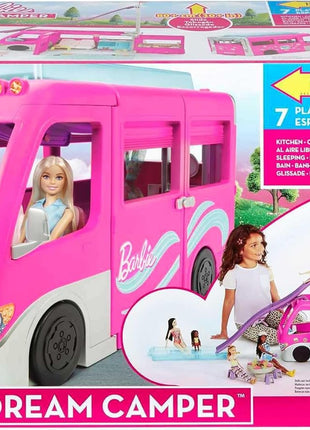 Barbie Camper, Doll Playset with 60 Accessories, 30-Inch-Slide and 7 Play Areas, Dream Camper (Amazon Exclusive)