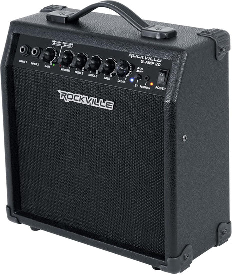 Rockville G-AMP 20W Guitar Amplifier Combo with Bluetooth, Delay, Dual Guitar Inputs, Clean/Overdrive, EQ Controls, Portable for Practice and Small Gigs