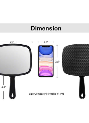 PROTECLE Hand Mirror, 10.3 inch L x 7.4 inch W Salon Barber Hairdressing Handheld Mirror with Handle, Square Black