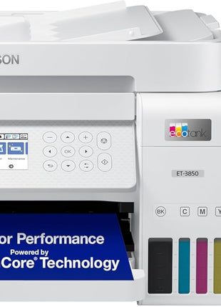 Epson EcoTank ET-3850 Wireless Color All-in-One Cartridge-Free Supertank Printer with Scanner, Copier, ADF and Ethernet – White (Renewed)
