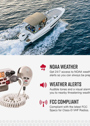 Cobra MR F45-D Fixed Mount VHF Marine Radio – 25 Watt VHF, Submersible, LCD Display, Noise Cancelling Microphone, NOAA Weather Channels, Signal Strength Meter, Scan Channels, White