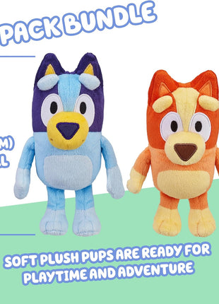 Bingo & Bluey Plush Toys 2-Pack, Soft Deluxe Fabric, Embroidered | Cuddly stuffed animals for show time, story time, or naps; Bluey toys for preschoolers and fans ages 3+