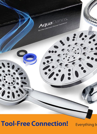 AquaDance 7 inch Premium High Pressure 3-Way Rainfall Combo for The Best of Both Worlds - Enjoy Luxurious Rain Showerhead and 6-Setting Hand Held Shower Separately or Together - Chrome Finish - 3328