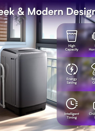Anypro Portable Washing Machines 17.8LBS Full Automatic Clothes Washer and Spinner Combo with 10 Programs and 8 Water Levels, Compact Laundry Wash Spin Dryer for Apartment RV Dorm Home, Grey