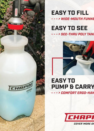 Chapin 1-Gallon Pump Sprayer, Easy Use for Home & Garden | Durable lightweight tank; ideal for weed control, plant care and cleaning with adjustable nozzle, long hose and easy pump