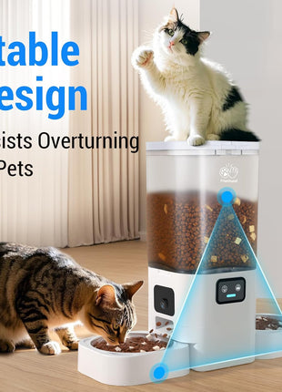 Frienhund Dual Automatic Cat Feeder with Camera for 2 Cats: 5G WiFi Automatic Dog Feeder with Night Vision, 7L Auto Cat Food Dispenser with Two Camera for Multiple Pet, Easy to Clean-29 Cup(ACF180W-A)