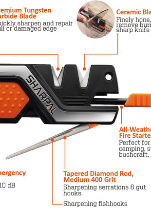 SHARPAL 101N 6-in-1 Pocket Knife Sharpener & Survival Tool – Diamond Sharpening Rod, Fire Starter Ferro Rod, Whistle – Sharpens Straight & Serrated Blades, Repairs & Hones Knives