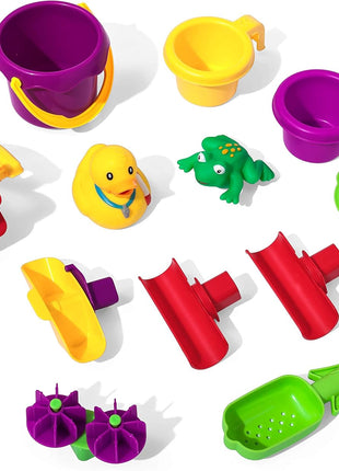 Step2 Rain Showers Splash Pond Toddler Water Table, Outdoor Kids Water Sensory Table, Ages 18+ Months, 13 Piece Water Toy Accessories, Blue & Green