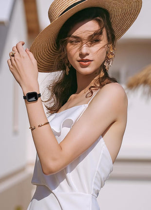 STIROLL Slim Leather Bands Compatible with Apple Watch Band 38mm 40mm 41mm 42mm(Series 11 10), Top Grain Leather Watch Thin Wristband for iWatch SE 9 8 7 6 5 4 3 2 1 (Black Rose Gold)