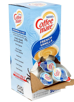 French Vanilla Liquid Coffee Creamer Singles, 50 Cream Singles Serve Box (18.7 Fl Oz.), Coffee Creamer Packets