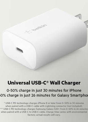 Belkin 25W Compact USB C Charger Block, Fast Charging for Travel | Power Delivery PPS Super Fast Charging, iPhone 17, Air, Pro, AirPods, Samsung Galaxy S25, iPad, Switch 2