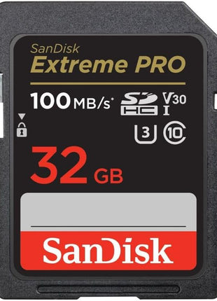 SANDISK 32GB Extreme PRO SDHC UHS-I Memory Card - C10, U3, V30, 4K UHD, SD Card - SDSDXXO-032G-GN4IN | Up to 140MB/s, Up to 200MB/s, UHS-I, V30, U3, Class 10, 4K video