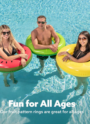 JOYIN Inflatable Swim Tube Raft (3 pack) with Summer Fruits Painting, Pool Toys for Swimming Pool Party Decorations