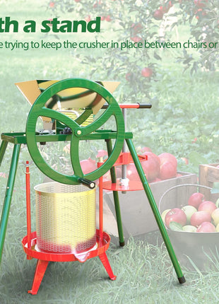 7L Stainless Steel Manual Fruit Crusher with Flywheel & Stand – Hand-Crank Apple & Pear Grinder for Cider & Juice Making