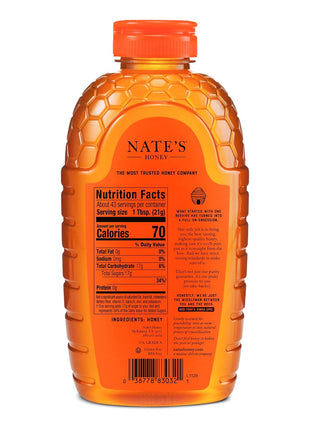 Nate's 100% Pure, Raw & Unfiltered Honey - Award-Winning Taste, 32oz. Squeeze Bottle