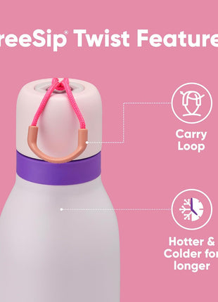 Owala FreeSip Twist Insulated Stainless Steel Water Bottle with Straw for Sports and Travel, BPA-Free, 24-oz, Pink/Purple (Dreamy Field)