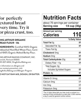 King Arthur 100% Organic Bread Flour, Unbleached, 5 lb (Pack of 1) - Non-GMO Project Verified, No Preservatives