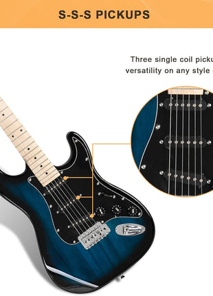 GLARRY Full Size Electric Guitar for Music Lover Beginner with 20W Amp and Accessories Pack Guitar Bag (DARK BLUE, 39" Right Handed)