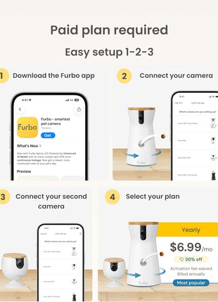 Furbo 360° Dog Camera + Mini [New Subscription Required at Setup] 2-Camera Bundle Nanny Subscription: Dog Safety & Home Security Alerts, Pet Camera with Speaker, Phone App & Night Vision