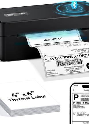 Bluetooth Thermal Shipping Label Printer, 4x6 Thermal Label Printer for Small Business, 2410BT Wireless Label Printers Compatible with iOS Android & PC, Widely Used for USPS, Tiktok