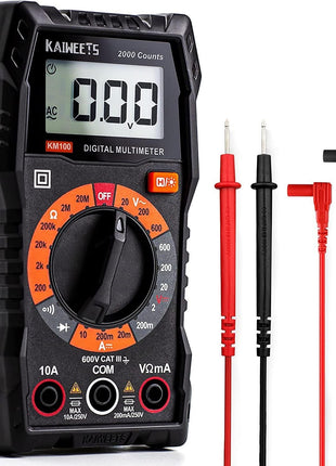 KAIWEETS Digital Multimeter with Case, DC AC Voltmeter, Ohm Volt Amp Test Meter and Continuity Test Diode Voltage Tester for Household Outlet, Automotive Battery Test (Anti-Burn with Double Fuses)
