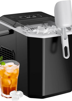 Silonn Ice Maker Countertop, Portable Ice Machine with Carry Handle, Self-Cleaning Ice Makers with Basket and Scoop, 9 Cubes in 6 Mins, 26 lbs per Day, Ideal for Home, Kitchen, Camping, RV