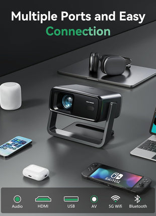 Projector with WiFi and Bluetooth, Support Decoding Projector 4K, 1200 ANSI 180° Rotatable with Native 1080P Mini Projector, Auto Keystone, Portable Smart Outdoor Home Movie Projectors