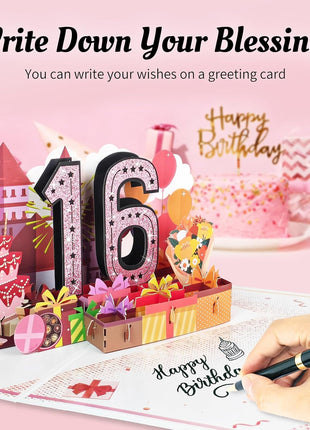 16th Birthday Card for Women Her, Large 3D Pop Up 16th Birthday cards for Mom Wife, Happy 16 Year Old Birthday Decorations for Grandma, Mother, Daughter Funny Birthday Gifts, Back to 2010, Pink