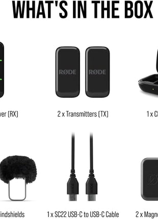 RØDE Wireless Micro - Compact Wireless Microphone, Two Mics with Charge Case for Smartphone Content Creation - USB-C, Black | Ultra-Compact Smartphone Wireless Kit: 2 Clip-on Transmitters, USB-C Receiver, Pocket Charge Case-Up to 21 Hr
