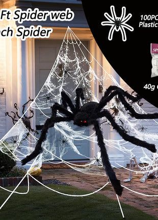 Halloween Decorations - 295" Halloween Spider Web Decorations Outdoor + 59" Giant Fake Spider with Triangular Huge Spiders Web - Scary Decor Clearance for Yard, Patio, Garden, Haunted House Décor