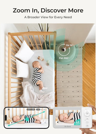 Dr.Care VistaView Lite RB Smart WiFi Baby Monitor - 4inch 720P Split Screen & 1080P Camera App Control, Motion Alerts, 2500mAh Removable Battery, HD Night Vision, 2-Way Talk, Multi-User, Triple Security