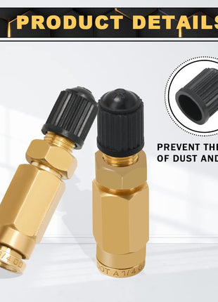 2 Packs 1/4" Air Value Inflation Schrader Valve, Schrader Valve Adapter with Push to Connect Button for 1/4" OD Air Hose Fittings for Semi Trucks Trailers